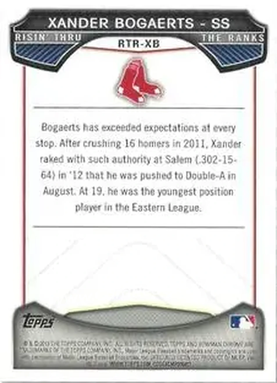2013 Bowman Chrome - Risin' Thru the Ranks Mini #RTR-XB - Xander Bogaerts - Boston Red Sox - Back