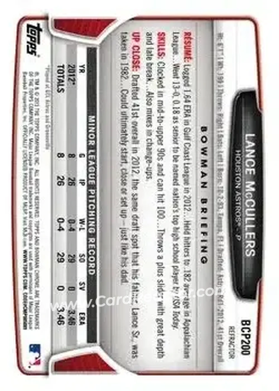 2013 Bowman Chrome - Prospects X-Fractors #BCP200 - Lance McCullers - Houston Astros - Back 2013 Bowman Chrome - Prospects X-Fractors #BCP200 - Lance McCullers - Houston Astros - Back