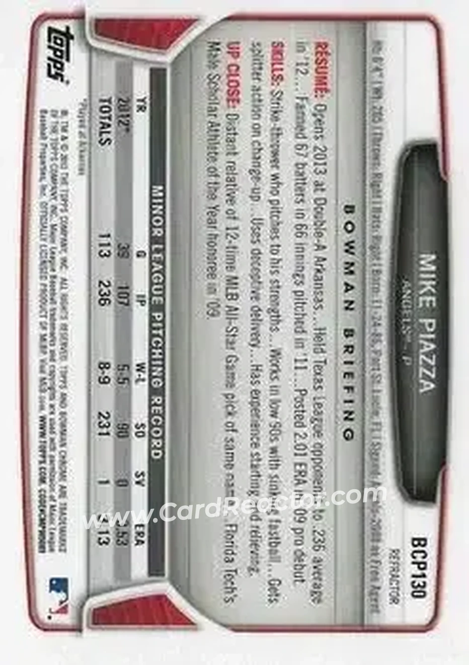 2013 Bowman Chrome - Prospects Green Refractors #BCP130 - Mike Piazza - Los Angeles Angels - Back 2013 Bowman Chrome - Prospects Green Refractors #BCP130 - Mike Piazza - Los Angeles Angels - Back