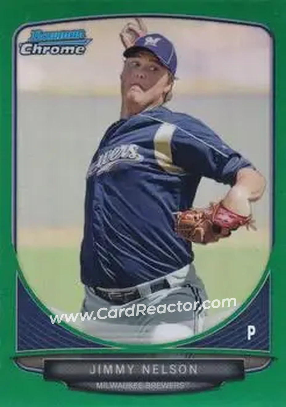 2013 Bowman Chrome - Prospects Green Refractors #BCP140 - Jimmy Nelson - Milwaukee Brewers