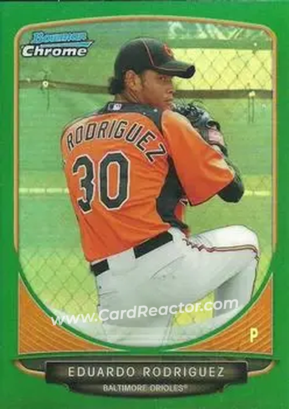 2013 Bowman Chrome - Prospects Green Refractors #BCP207 - Eduardo Rodriguez - Baltimore Orioles - Front 2013 Bowman Chrome - Prospects Green Refractors #BCP207 - Eduardo Rodriguez - Baltimore Orioles - Front