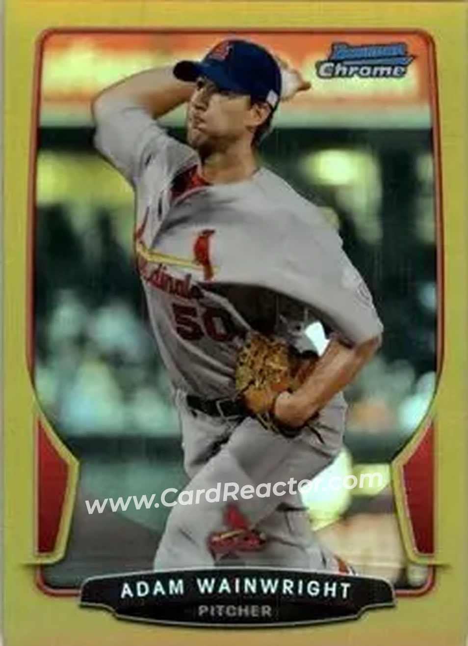 2013 Bowman Chrome - Gold Refractors #38 - Adam Wainwright - St. Louis Cardinals - Front 2013 Bowman Chrome - Gold Refractors #38 - Adam Wainwright - St. Louis Cardinals - Front
