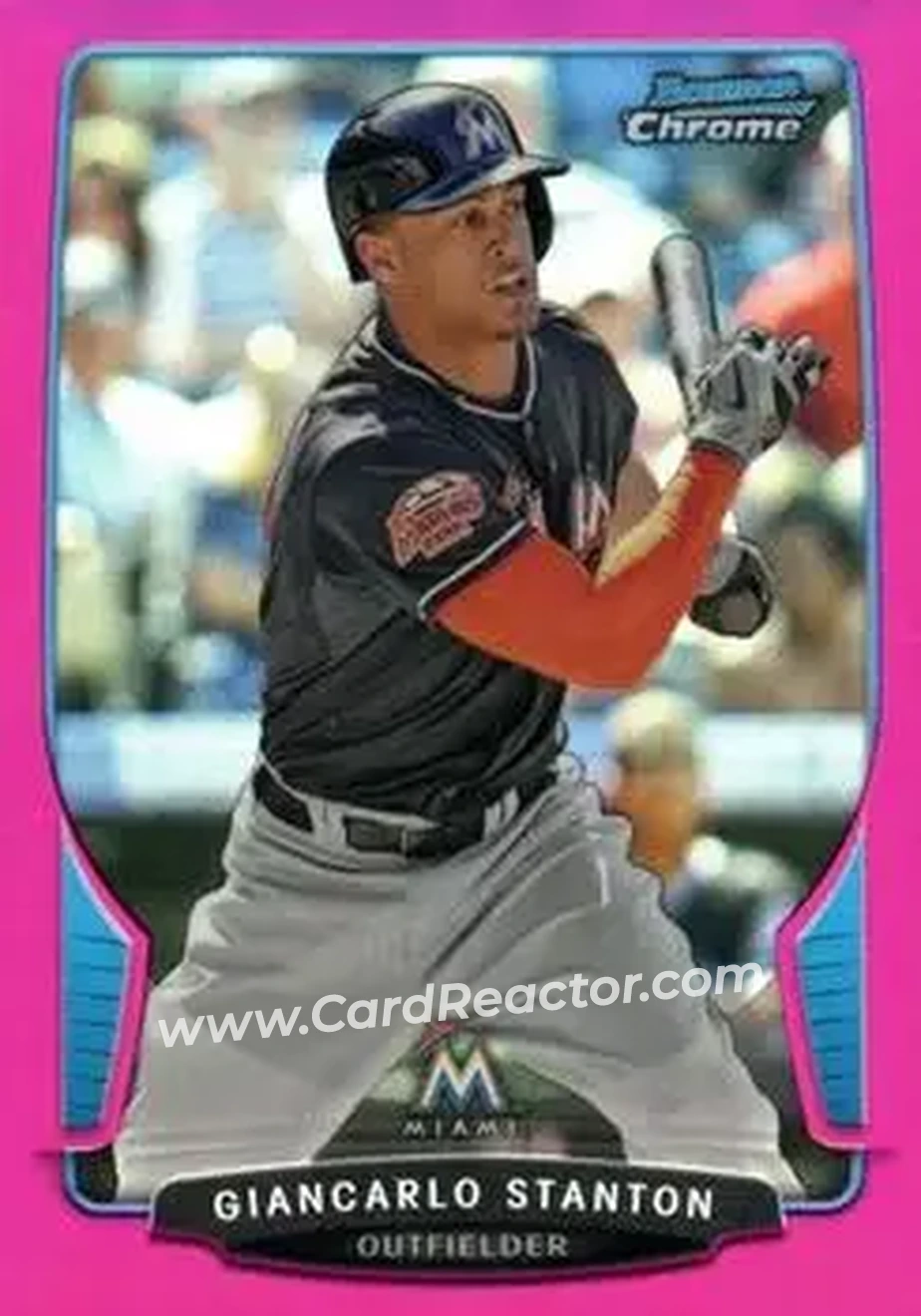 2013 Bowman Chrome - Magenta Refractors #18 - Giancarlo Stanton - Miami Marlins - Front 2013 Bowman Chrome - Magenta Refractors #18 - Giancarlo Stanton - Miami Marlins - Front