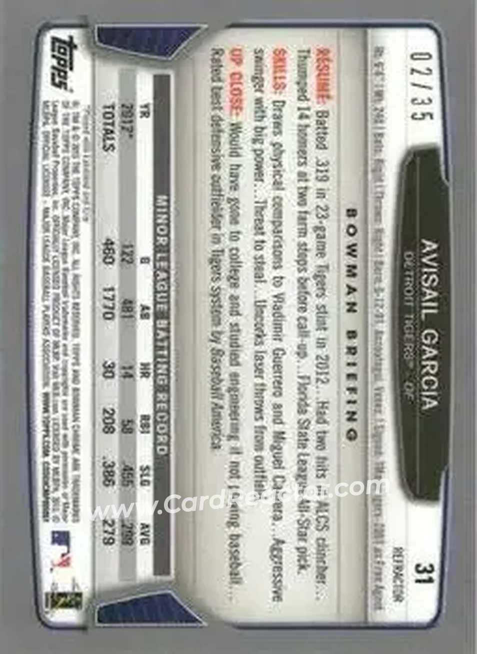 2013 Bowman Chrome - Magenta Refractors #31 - Avisail Garcia - Detroit Tigers - Back 2013 Bowman Chrome - Magenta Refractors #31 - Avisail Garcia - Detroit Tigers - Back