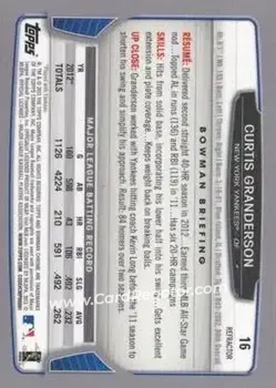 2013 Bowman Chrome - Green Refractors #16 - Curtis Granderson - New York Yankees - Back 2013 Bowman Chrome - Green Refractors #16 - Curtis Granderson - New York Yankees - Back