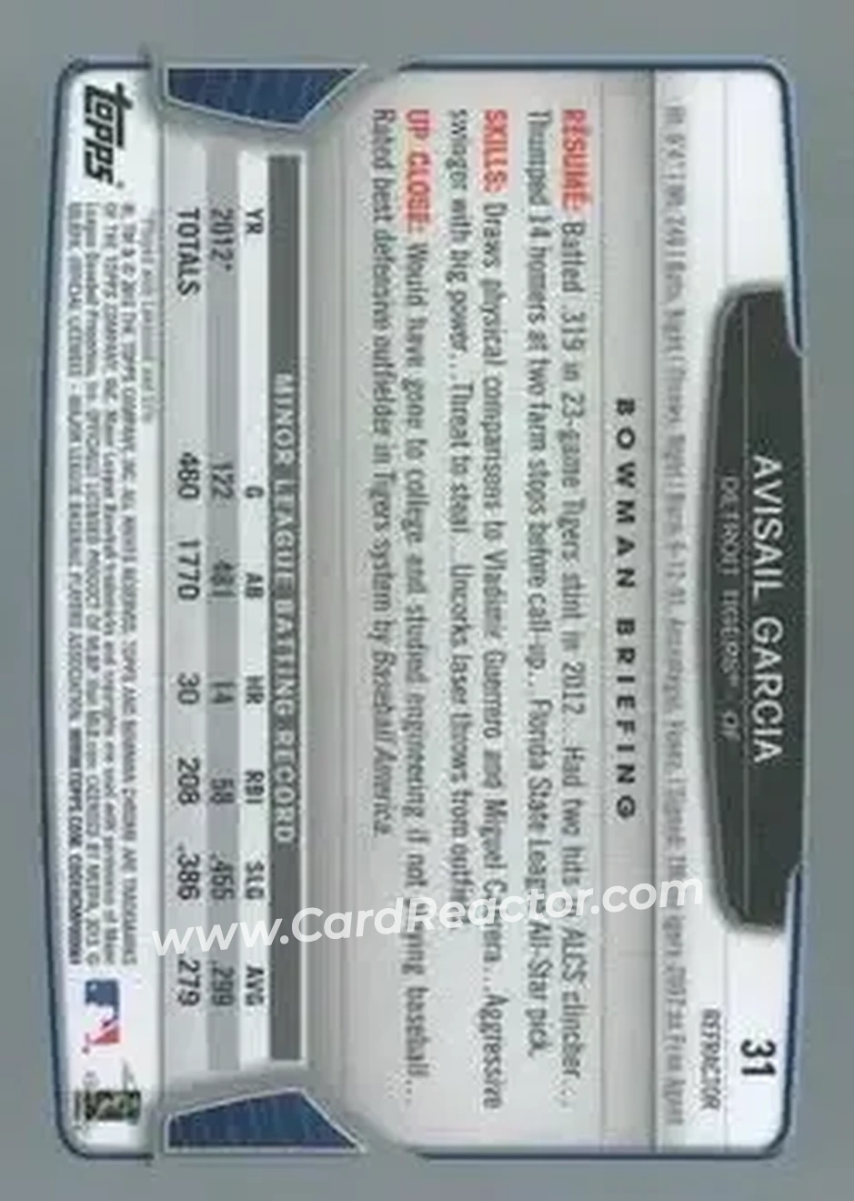 2013 Bowman Chrome - Green Refractors #31 - Avisail Garcia - Detroit Tigers - Back 2013 Bowman Chrome - Green Refractors #31 - Avisail Garcia - Detroit Tigers - Back