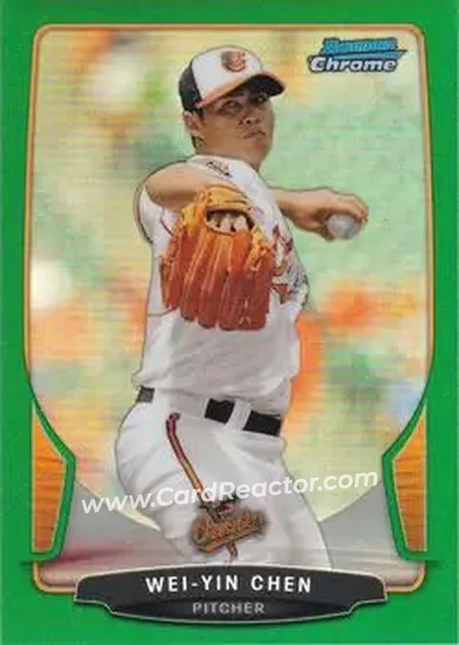 2013 Bowman Chrome - Green Refractors #37 - Wei-Yin Chen - Baltimore Orioles