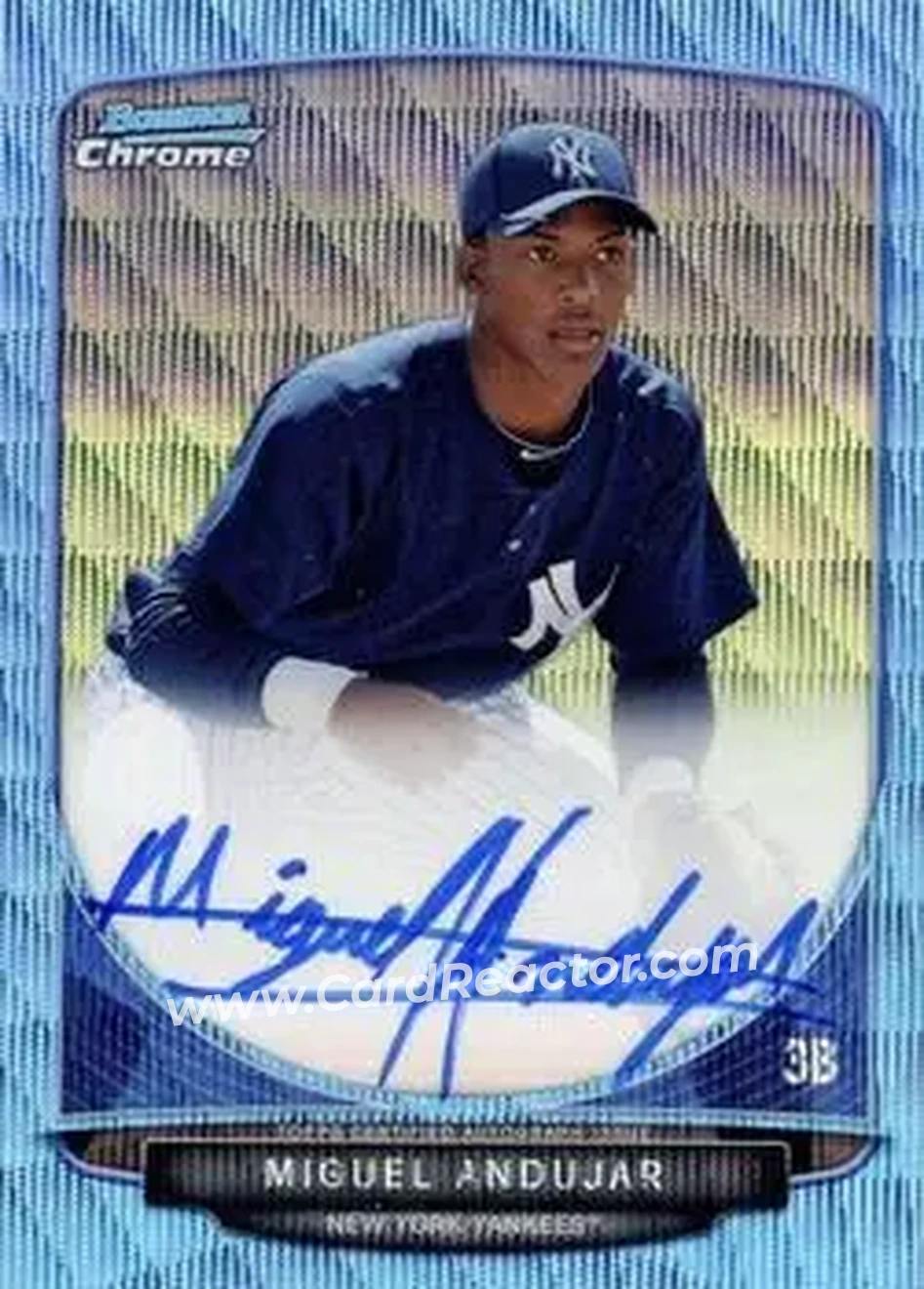 2013 Bowman Chrome - Prospects Autographs Blue Wave Refractors #BCA-MAJ - Miguel Andujar - New York Yankees - Front