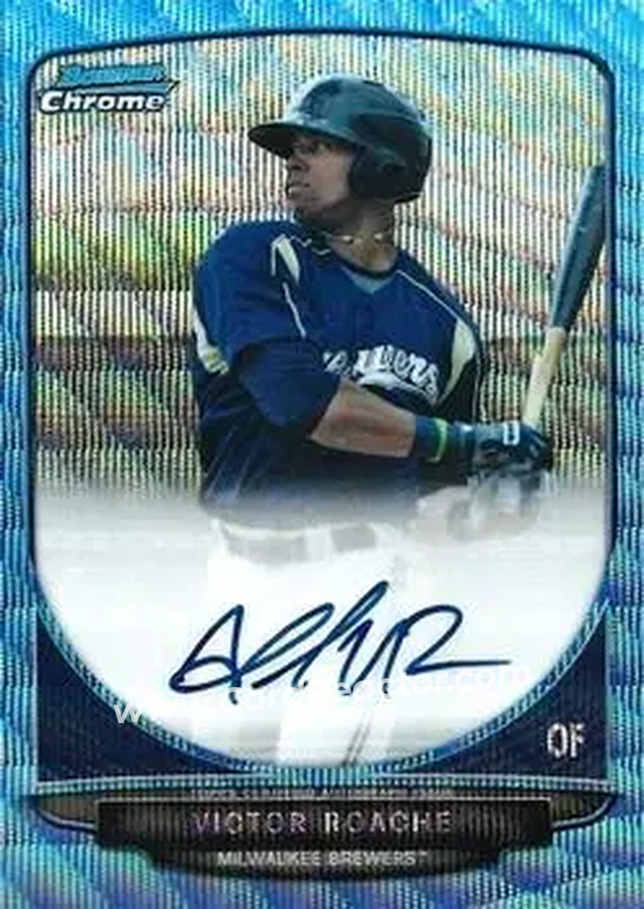 2013 Bowman Chrome - Prospects Autographs Blue Wave Refractors #BCA-VR - Victor Roache - Milwaukee Brewers