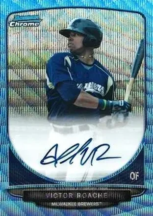 2013 Bowman Chrome - Prospects Autographs Blue Wave Refractors #BCA-VR - Victor Roache - Milwaukee Brewers