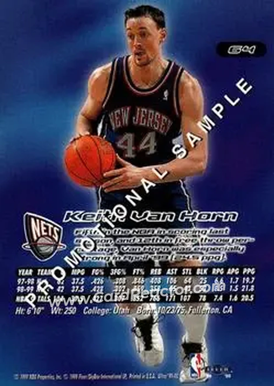 1999-00 Ultra - Single Promos #64 - ✓ Keith Van Horn SAM New Jersey Nets - Back