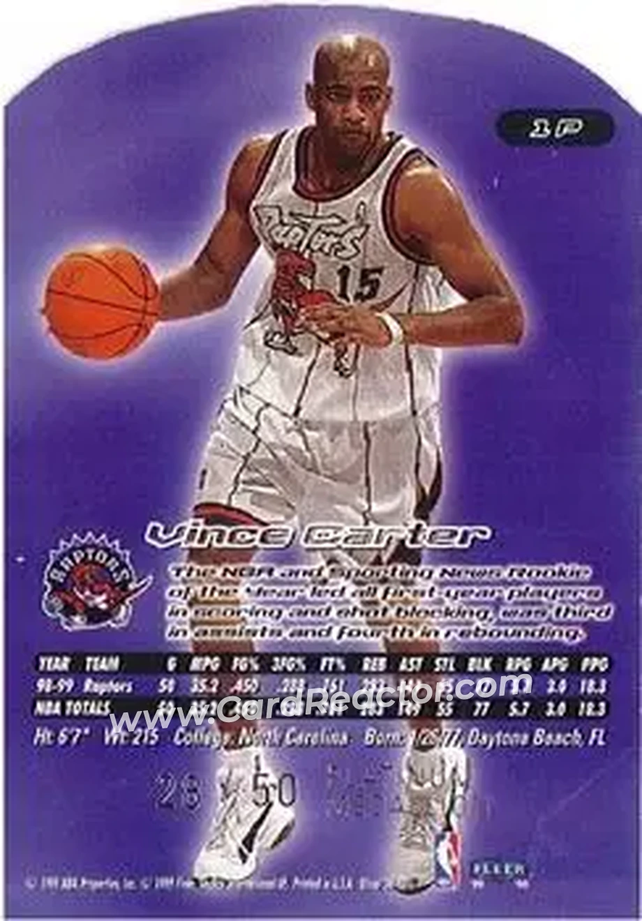 1999-00 Ultra - Platinum Medallion #1P - Vince Carter - Toronto Raptors - Back