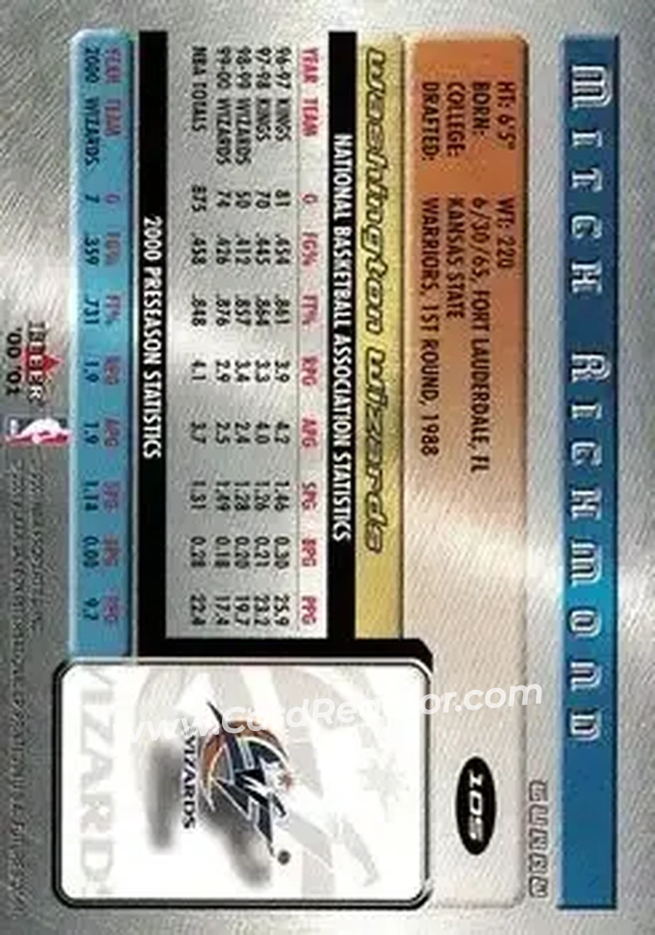 2000-01 Fleer Futures #105 - Mitch Richmond - Washington Wizards - Back