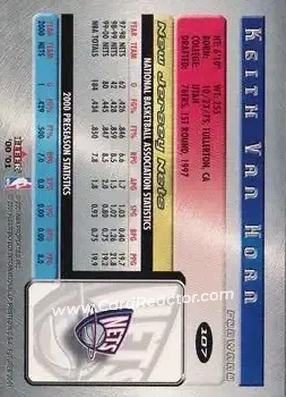 2000-01 Fleer Futures #107 - Keith Van Horn - New Jersey Nets - Back