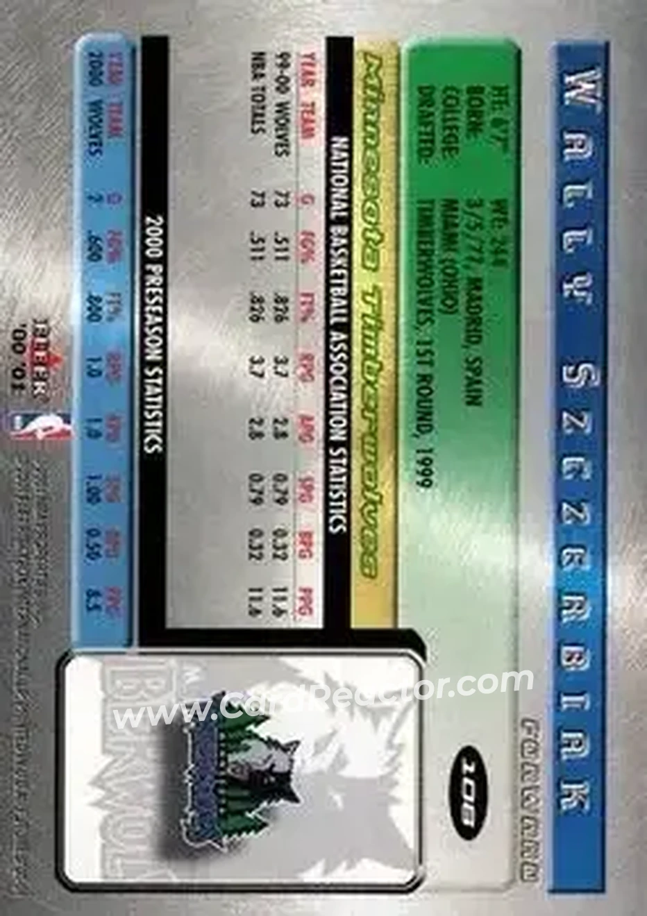 2000-01 Fleer Futures #108 - Wally Szczerbiak - Minnesota Timberwolves - Back