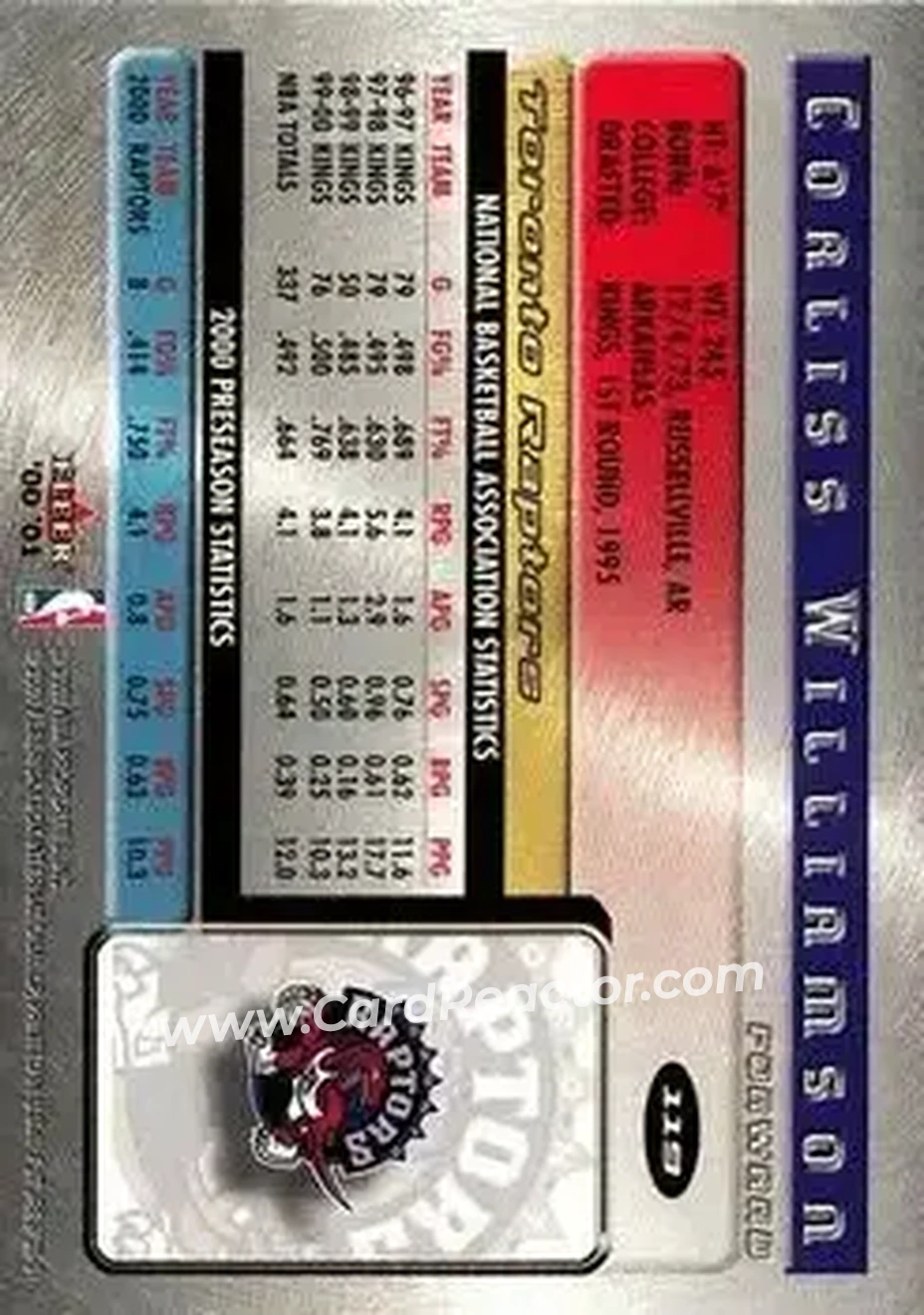 2000-01 Fleer Futures #119 - Corliss Williamson - Toronto Raptors - Back