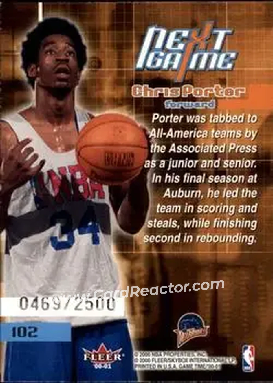 2000-01 Fleer Game Time #102 - Chris Porter - Golden State Warriors - Back 2000-01 Fleer Game Time #102 - Chris Porter - Golden State Warriors - Back
