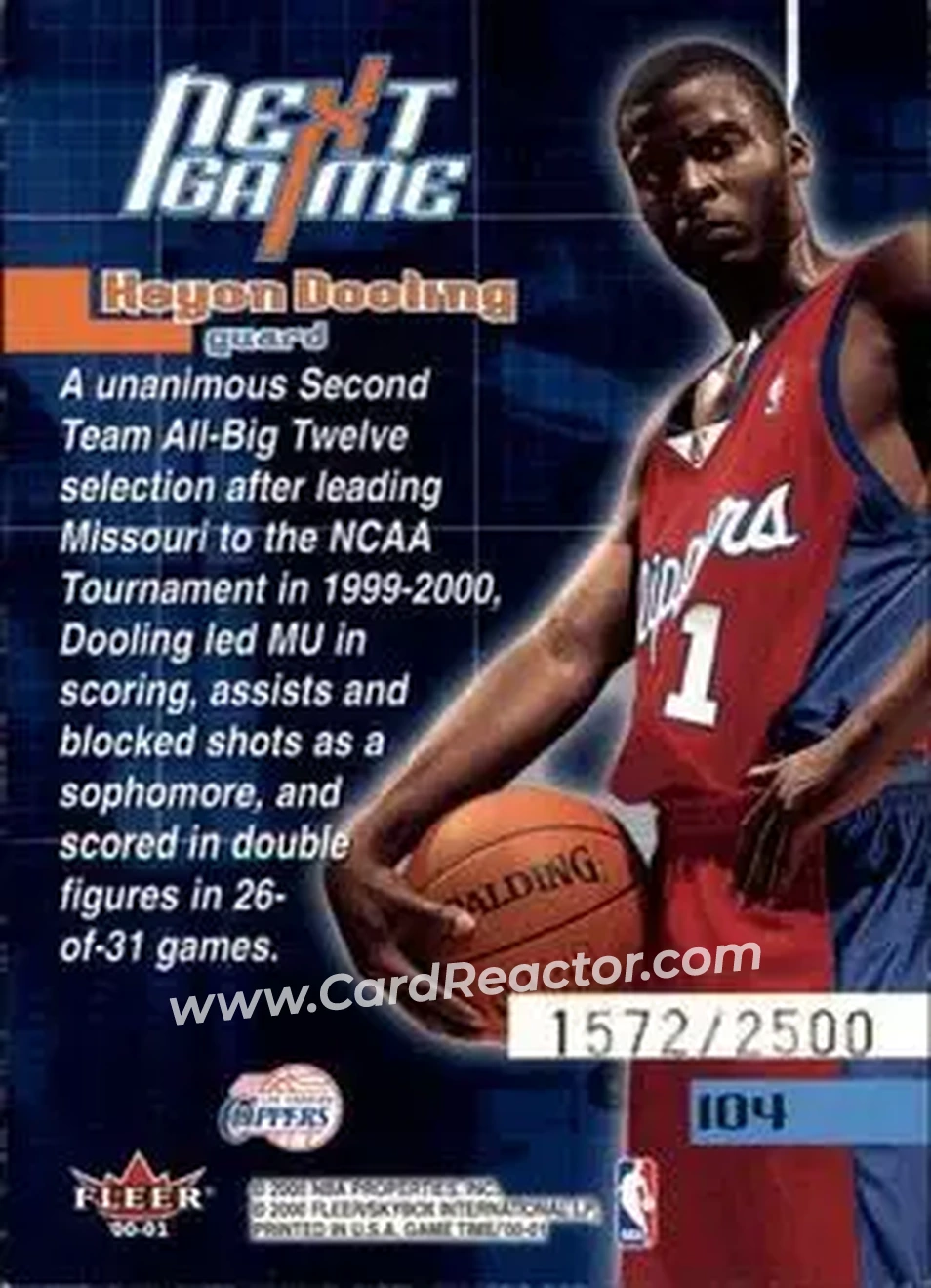 2000-01 Fleer Game Time #104 - Keyon Dooling - Los Angeles Clippers - Back