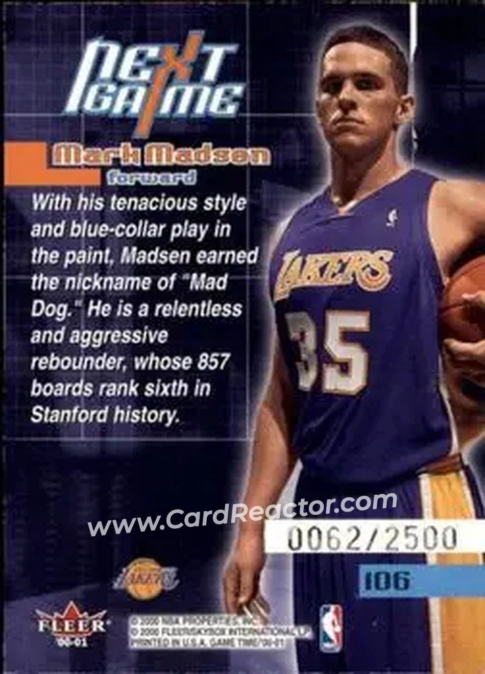 2000-01 Fleer Game Time #106 - Mark Madsen - Los Angeles Lakers - Back 2000-01 Fleer Game Time #106 - Mark Madsen - Los Angeles Lakers - Back