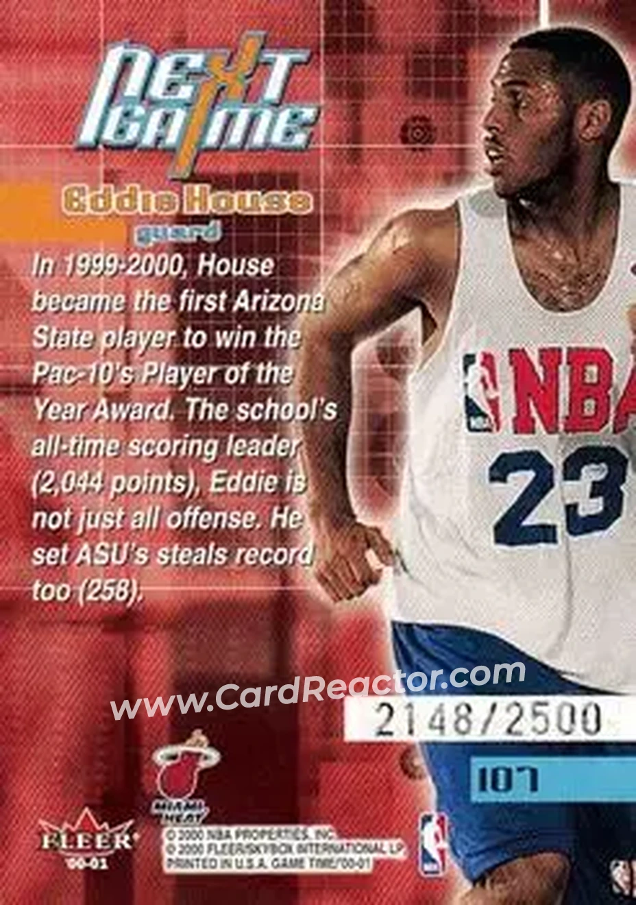 2000-01 Fleer Game Time #107 - Eddie House - Miami Heat - Back 2000-01 Fleer Game Time #107 - Eddie House - Miami Heat - Back