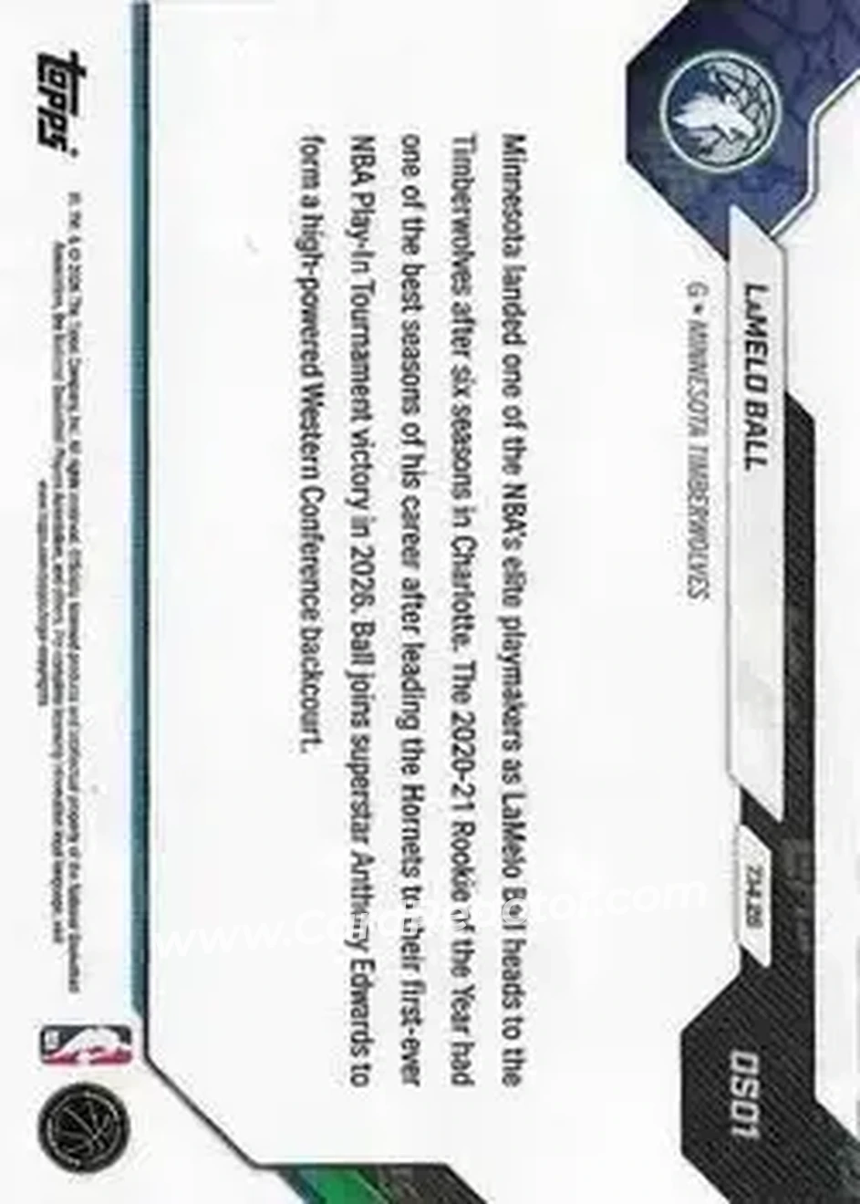 2026-27 Topps Now Off-Season #OS01 - LaMelo Ball - Minnesota Timberwolves - Back