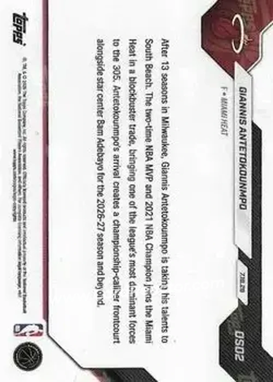 2026-27 Topps Now Off-Season #OS02 - Giannis Antetokounmpo - Miami Heat - Back
