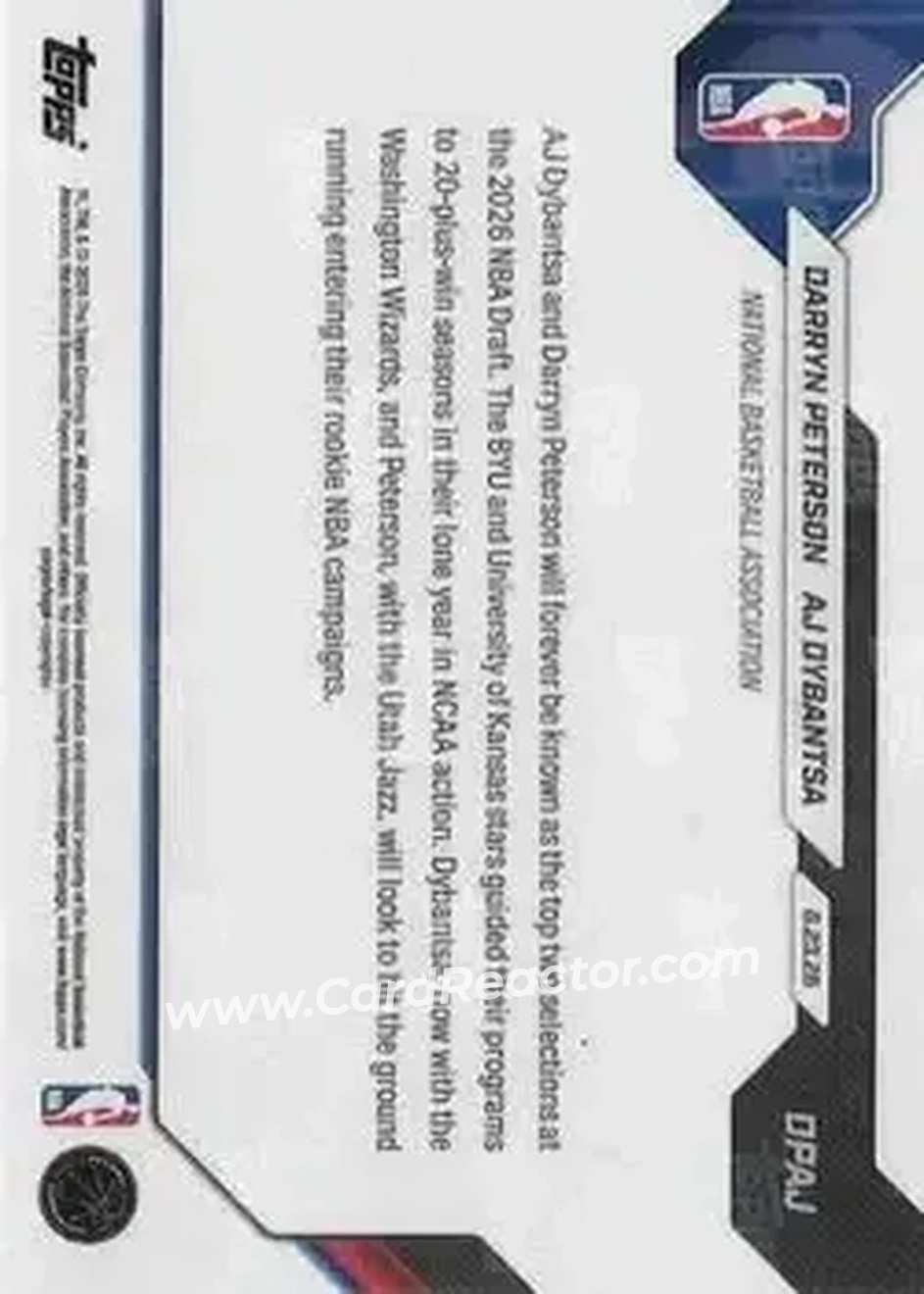 2026-27 Topps Now NBA Draft #DPAJ - Card #DPAJ - Back