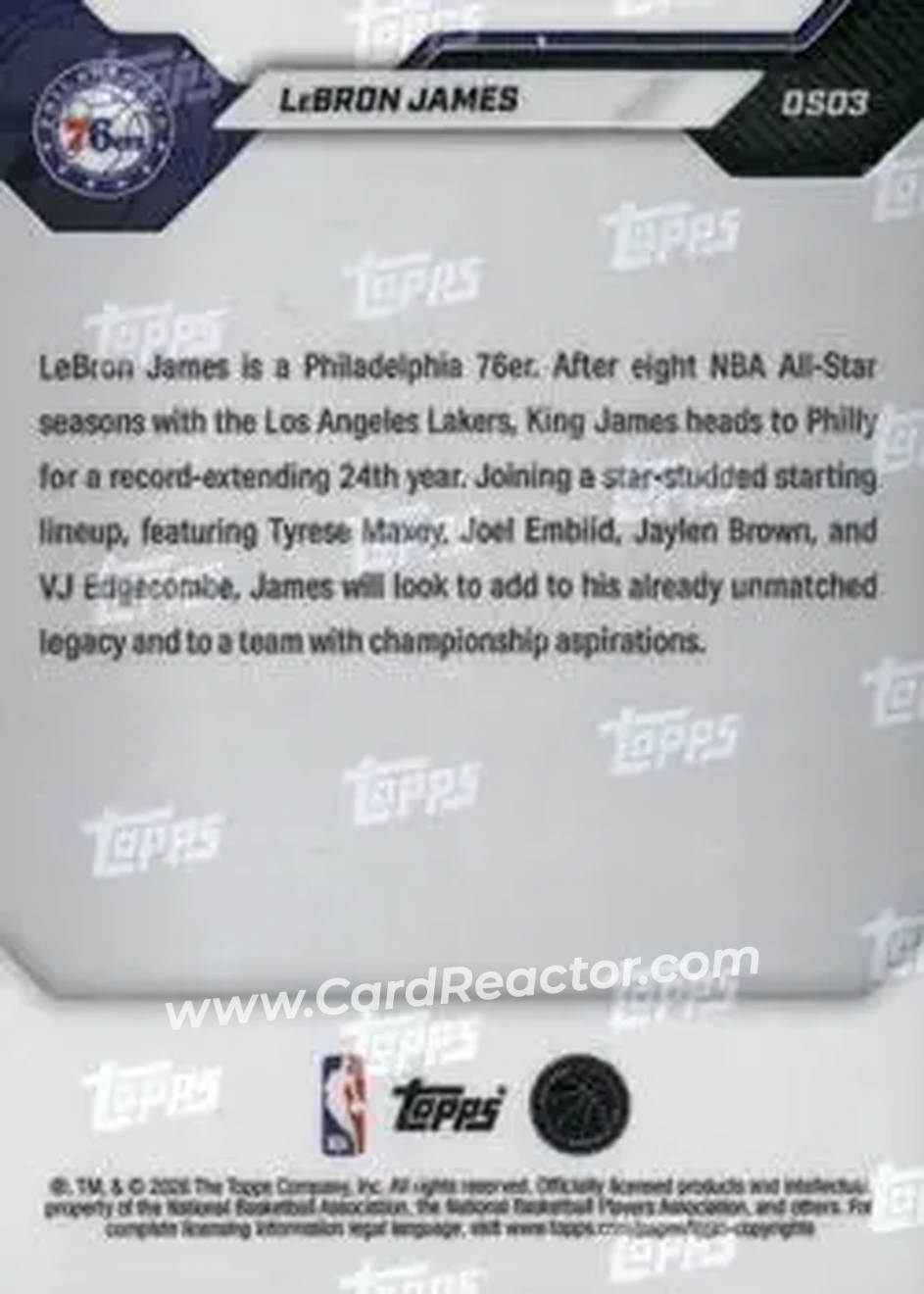 2026-27 Topps Now Off-Season - Gold Foil #OS03 - LeBron James - Philadelphia 76ers - Back