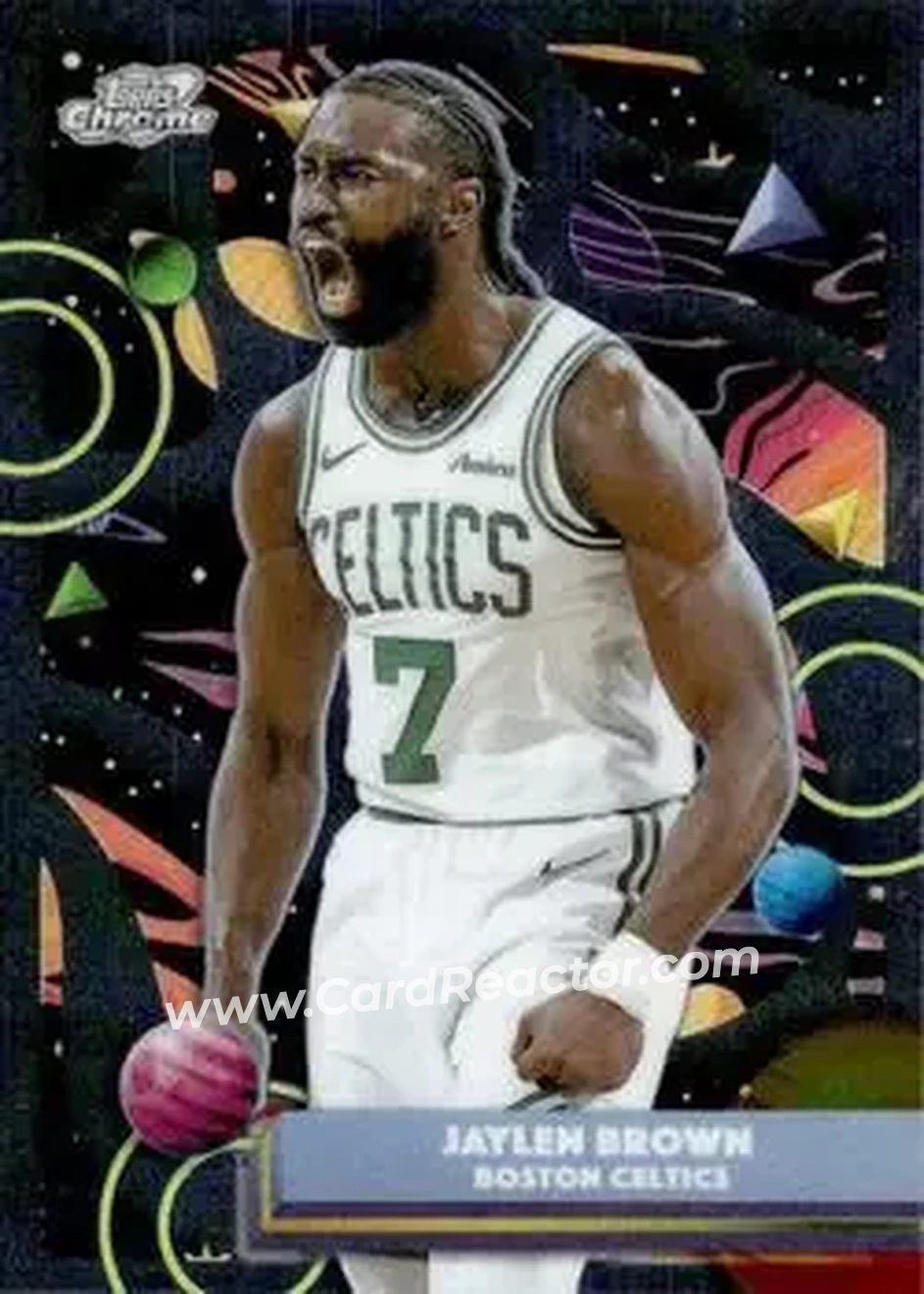 2025-26 Topps Chrome Cosmic #112 - Jaylen Brown - Boston Celtics - Front 2025-26 Topps Chrome Cosmic #112 - Jaylen Brown - Boston Celtics - Front
