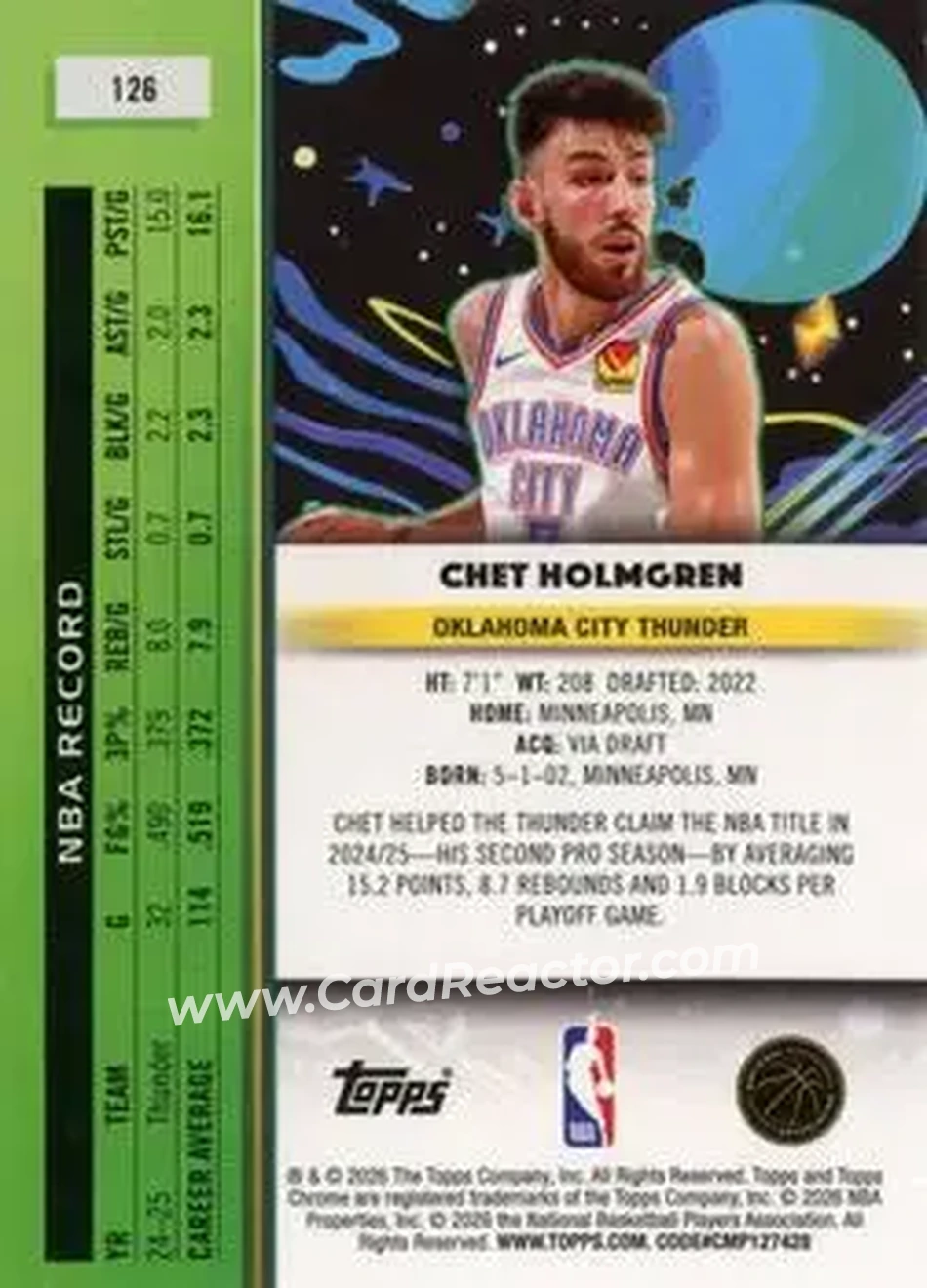 2025-26 Topps Chrome Cosmic #126 - Chet Holmgren - Oklahoma City Thunder - Back