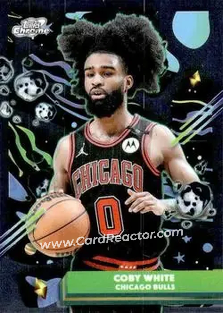 2025-26 Topps Chrome Cosmic #141 - Coby White - Chicago Bulls - Front 2025-26 Topps Chrome Cosmic #141 - Coby White - Chicago Bulls - Front