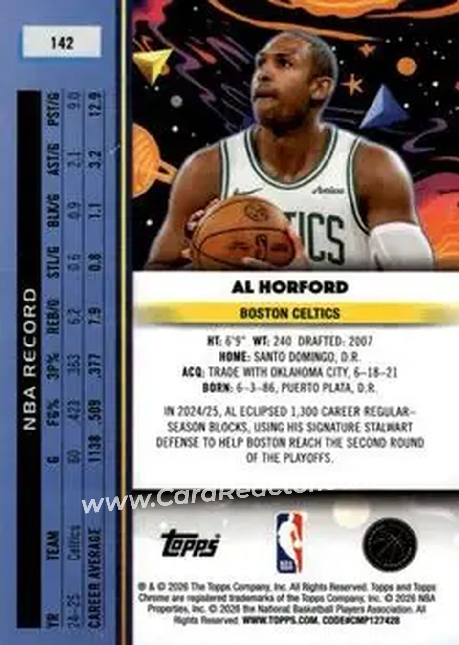 2025-26 Topps Chrome Cosmic #142 - Al Horford - Boston Celtics - Back 2025-26 Topps Chrome Cosmic #142 - Al Horford - Boston Celtics - Back