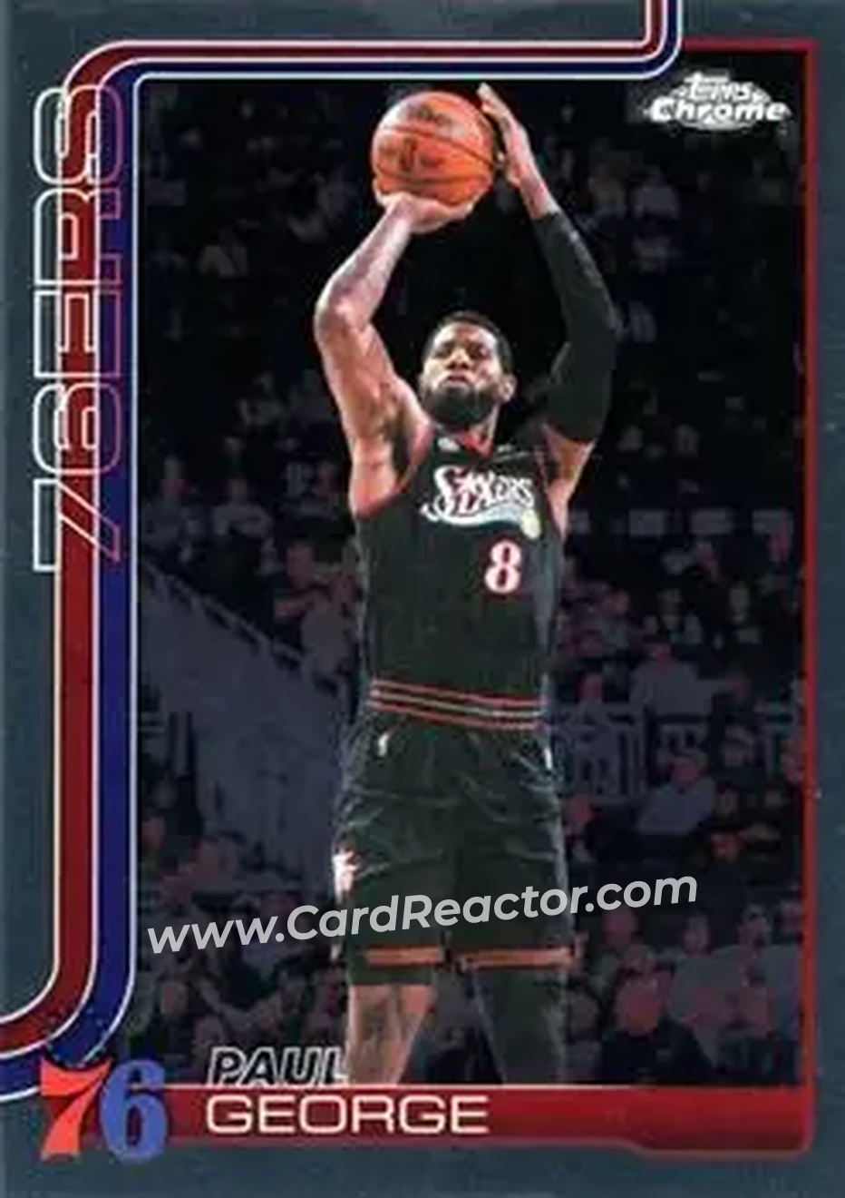 2025-26 Topps Chrome Update #77 - Paul George - Philadelphia 76ers - Front 2025-26 Topps Chrome Update #77 - Paul George - Philadelphia 76ers - Front