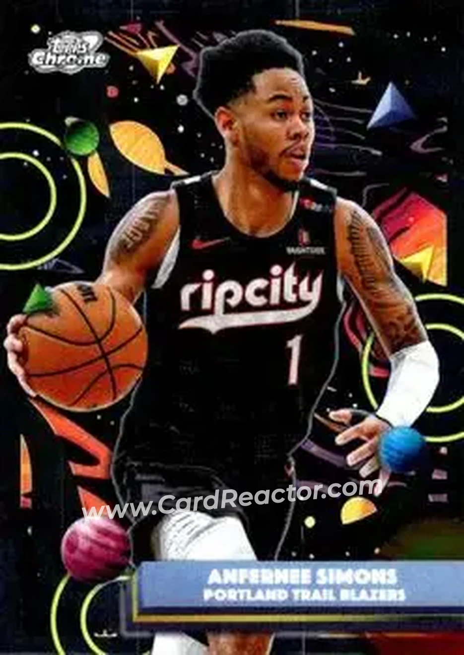 2025-26 Topps Chrome Cosmic #151 - Anfernee Simons - Portland Trail Blazers - Front 2025-26 Topps Chrome Cosmic #151 - Anfernee Simons - Portland Trail Blazers - Front
