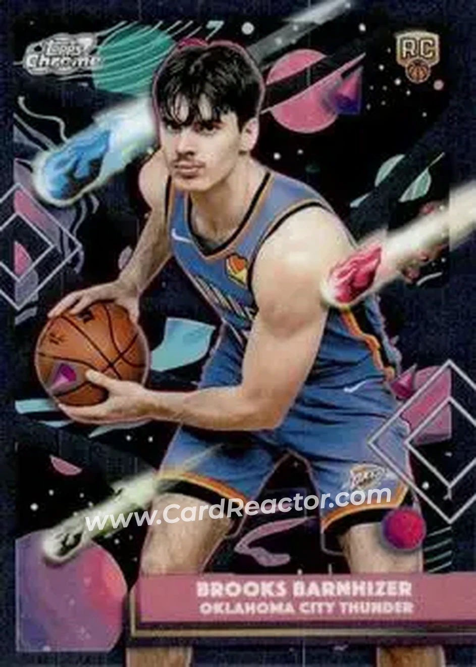 2025-26 Topps Chrome Cosmic #152 - Brooks Barnhizer - Oklahoma City Thunder - Front 2025-26 Topps Chrome Cosmic #152 - Brooks Barnhizer - Oklahoma City Thunder - Front