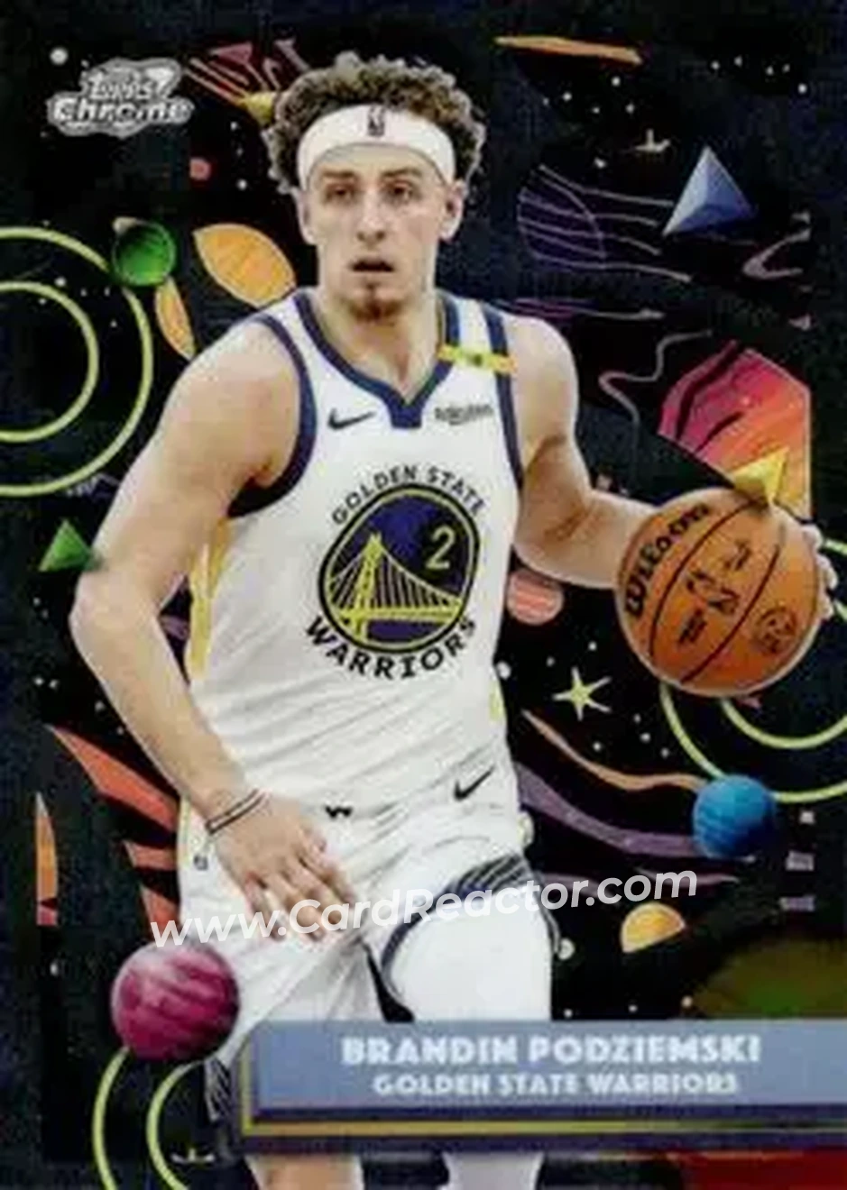 2025-26 Topps Chrome Cosmic #154 - Brandin Podziemski - Golden State Warriors - Front 2025-26 Topps Chrome Cosmic #154 - Brandin Podziemski - Golden State Warriors - Front