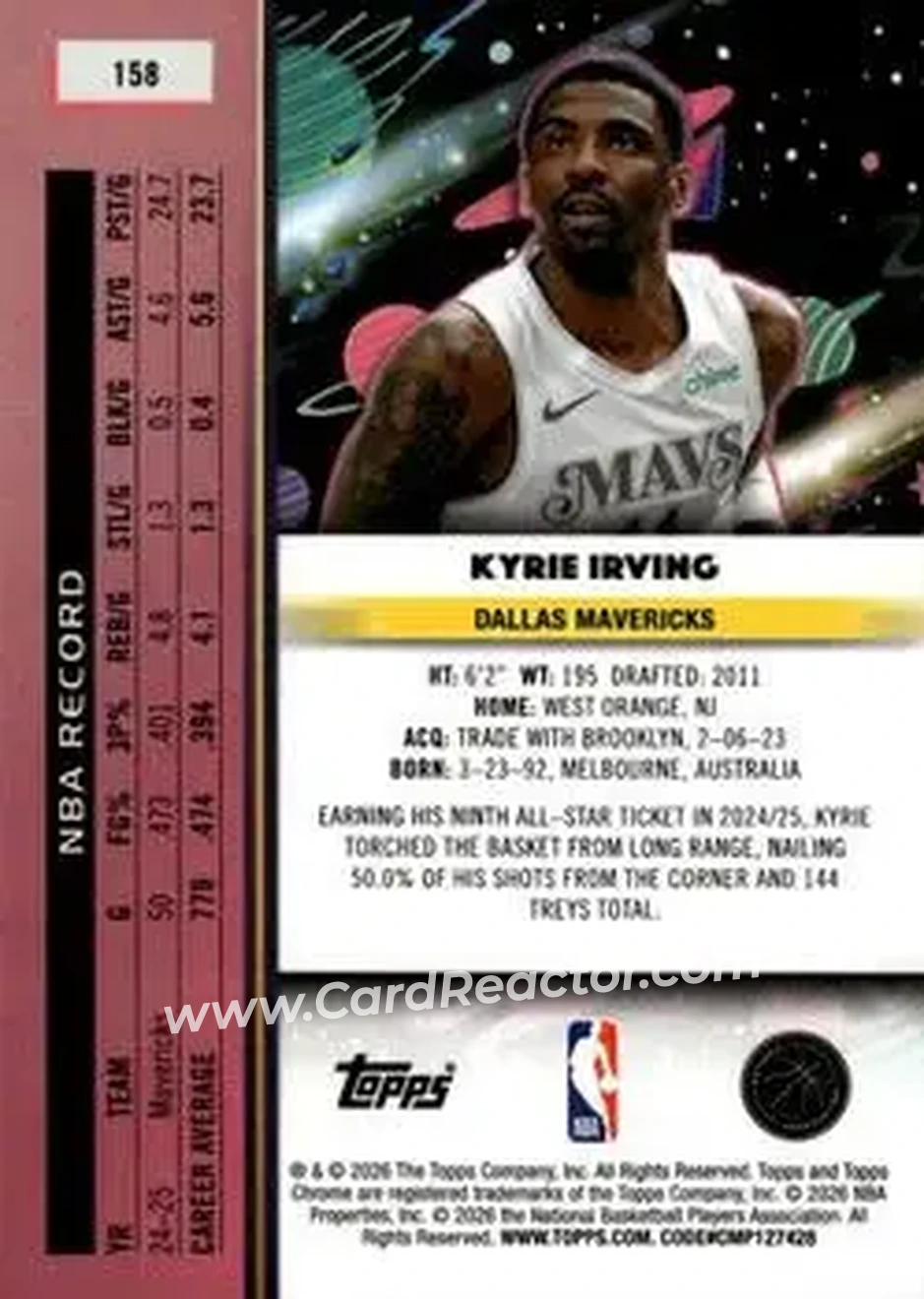2025-26 Topps Chrome Cosmic #158 - Kyrie Irving - Dallas Mavericks - Back