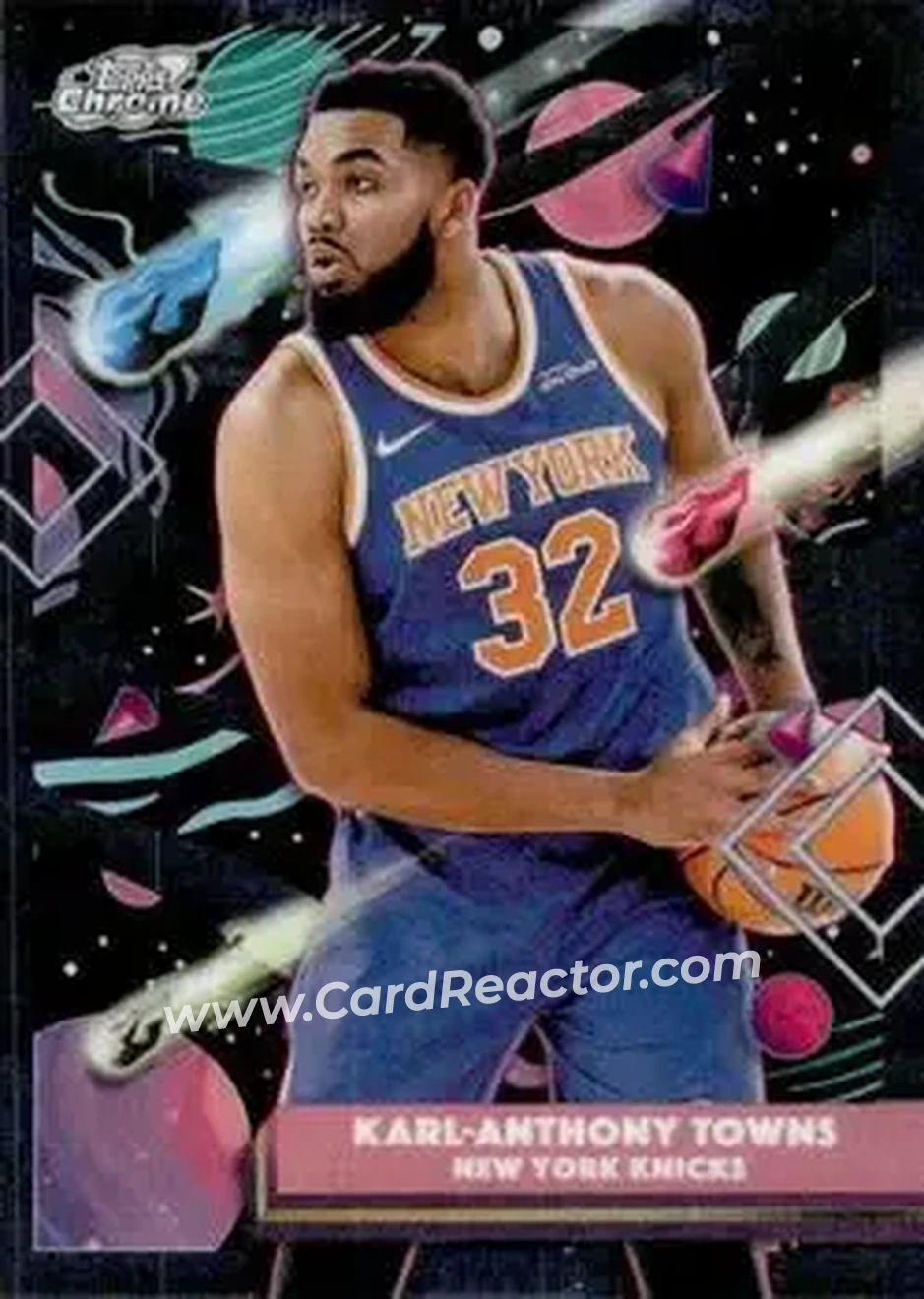 2025-26 Topps Chrome Cosmic #167 - Karl-Anthony Towns - New York Knicks - Front 2025-26 Topps Chrome Cosmic #167 - Karl-Anthony Towns - New York Knicks - Front