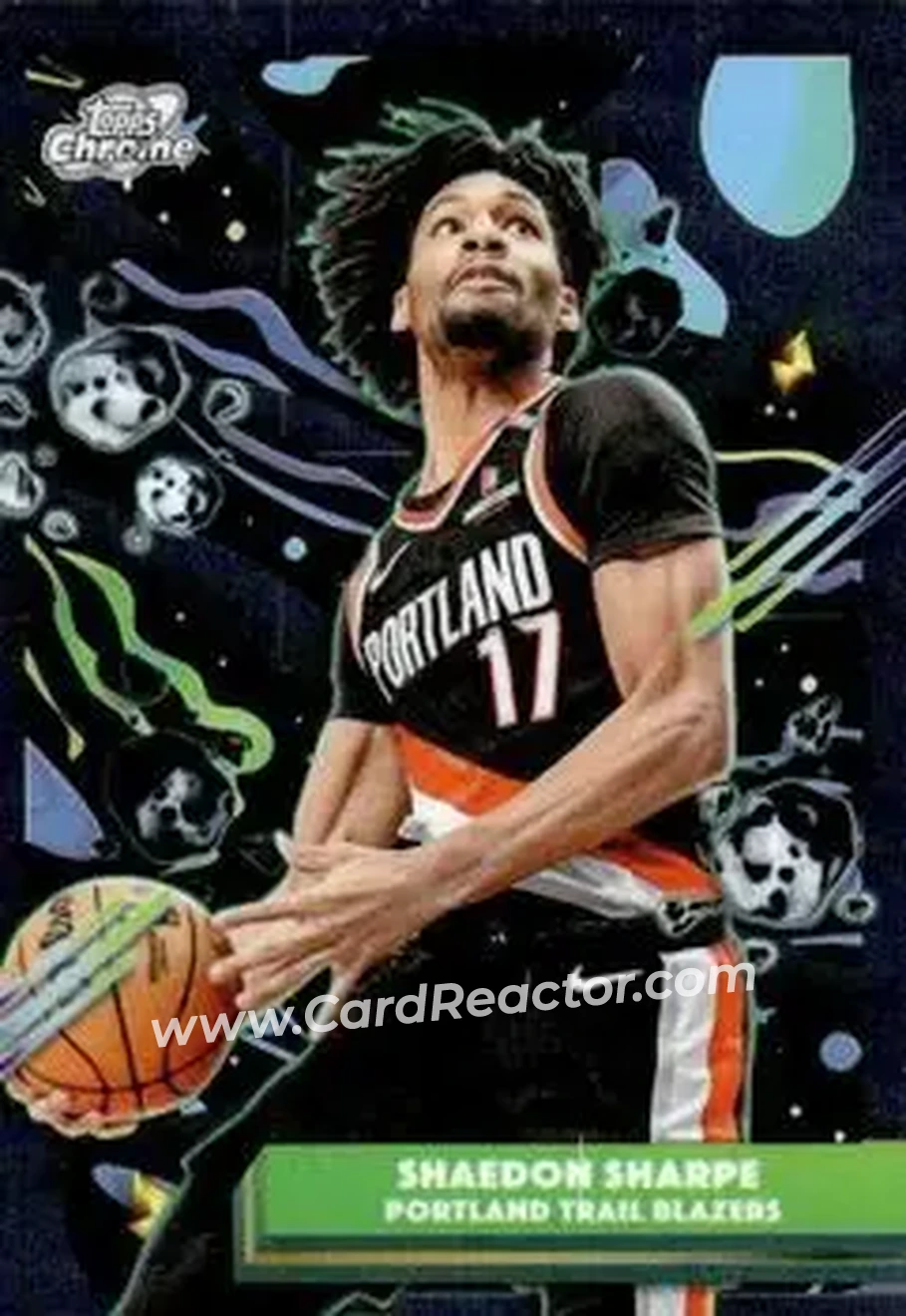 2025-26 Topps Chrome Cosmic #168 - Shaedon Sharpe - Portland Trail Blazers - Front 2025-26 Topps Chrome Cosmic #168 - Shaedon Sharpe - Portland Trail Blazers - Front