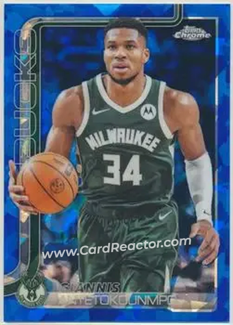 2025-26 Topps Chrome Sapphire Edition #137 - Giannis Antetokounmpo - Milwaukee Bucks - Front 2025-26 Topps Chrome Sapphire Edition #137 - Giannis Antetokounmpo - Milwaukee Bucks - Front