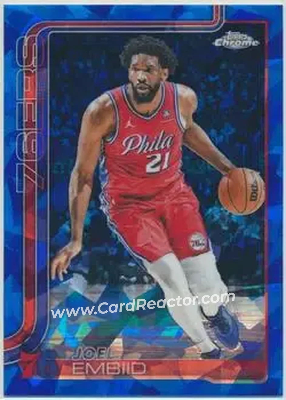 2025-26 Topps Chrome Sapphire Edition #149 - Joel Embiid - Philadelphia 76ers - Front 2025-26 Topps Chrome Sapphire Edition #149 - Joel Embiid - Philadelphia 76ers - Front