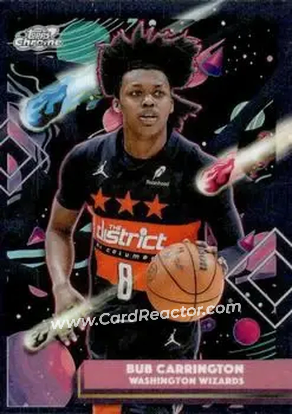 2025-26 Topps Chrome Cosmic #194 - Bub Carrington - Washington Wizards - Front 2025-26 Topps Chrome Cosmic #194 - Bub Carrington - Washington Wizards - Front