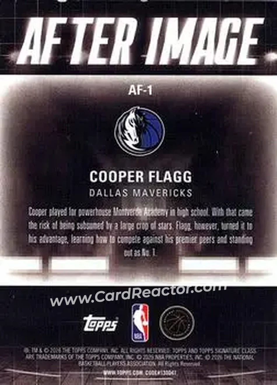 2025-26 Topps Signature Class - After Image #AF-1 - Cooper Flagg - Dallas Mavericks - Back 2025-26 Topps Signature Class - After Image #AF-1 - Cooper Flagg - Dallas Mavericks - Back