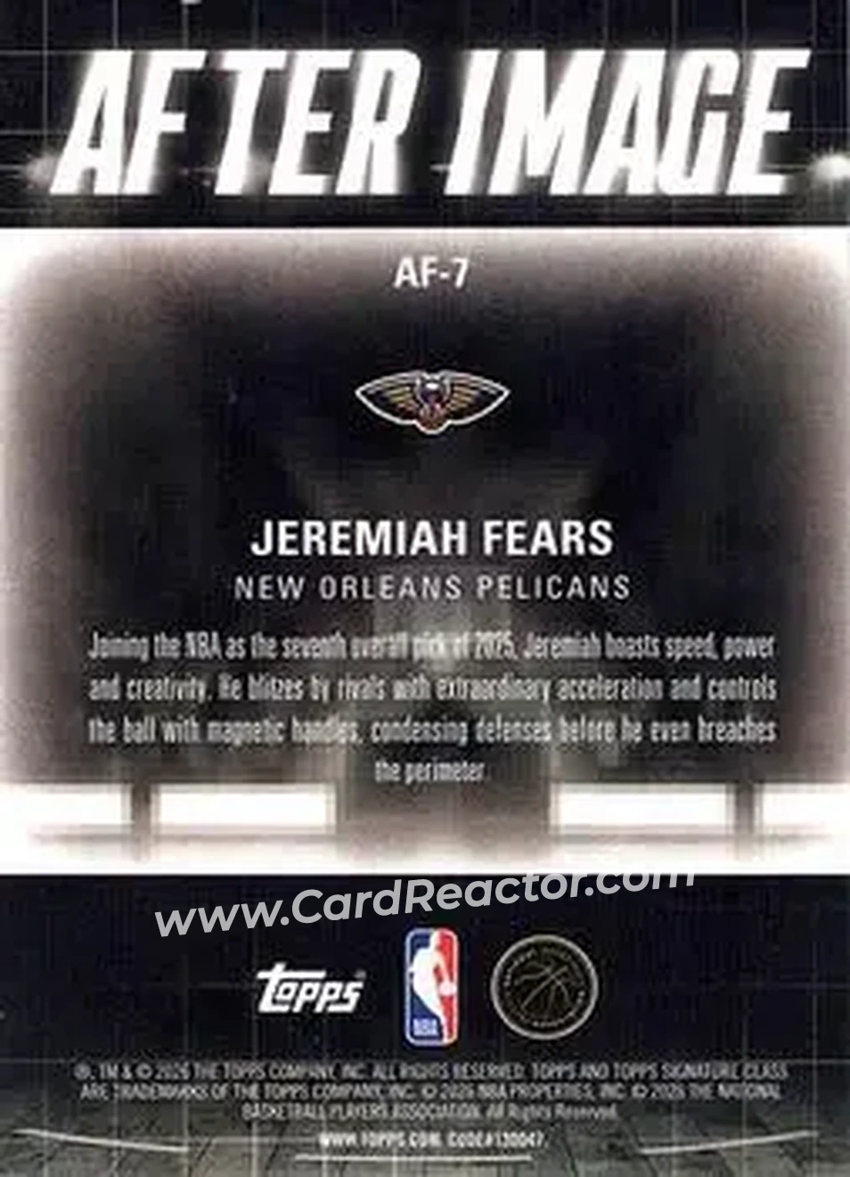 2025-26 Topps Signature Class - After Image #AF-7 - Jeremiah Fears - New Orleans Pelicans - Back 2025-26 Topps Signature Class - After Image #AF-7 - Jeremiah Fears - New Orleans Pelicans - Back