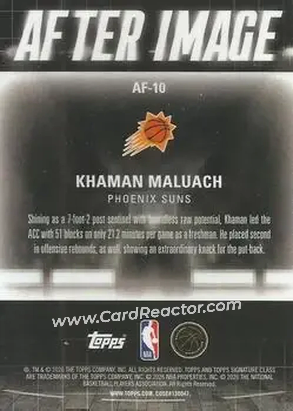 2025-26 Topps Signature Class - After Image #AF-10 - Khaman Maluach - Phoenix Suns - Back 2025-26 Topps Signature Class - After Image #AF-10 - Khaman Maluach - Phoenix Suns - Back