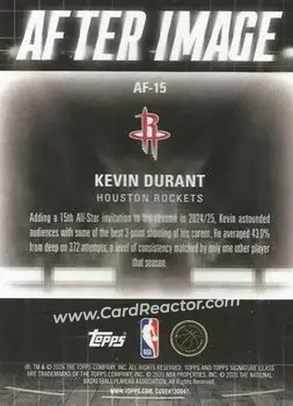 2025-26 Topps Signature Class - After Image #AF-15 - Kevin Durant - Houston Rockets - Back 2025-26 Topps Signature Class - After Image #AF-15 - Kevin Durant - Houston Rockets - Back