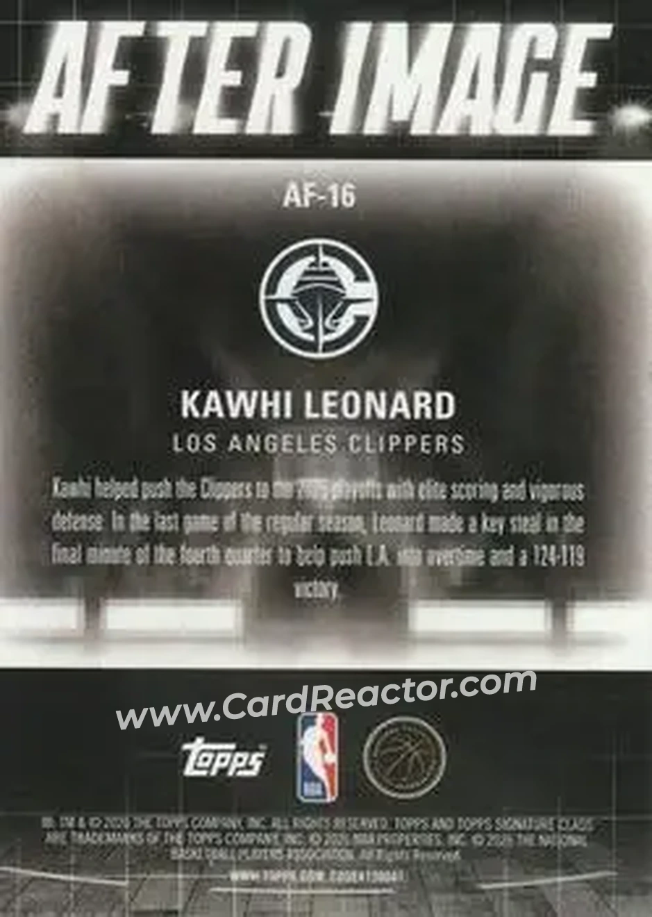 2025-26 Topps Signature Class - After Image #AF-16 - Kawhi Leonard - Los Angeles Clippers - Back 2025-26 Topps Signature Class - After Image #AF-16 - Kawhi Leonard - Los Angeles Clippers - Back