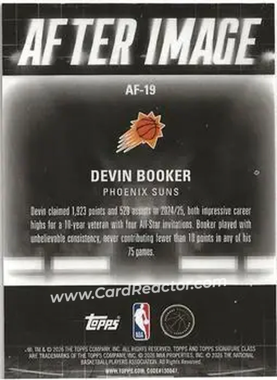 2025-26 Topps Signature Class - After Image #AF-19 - Devin Booker - Phoenix Suns - Back 2025-26 Topps Signature Class - After Image #AF-19 - Devin Booker - Phoenix Suns - Back