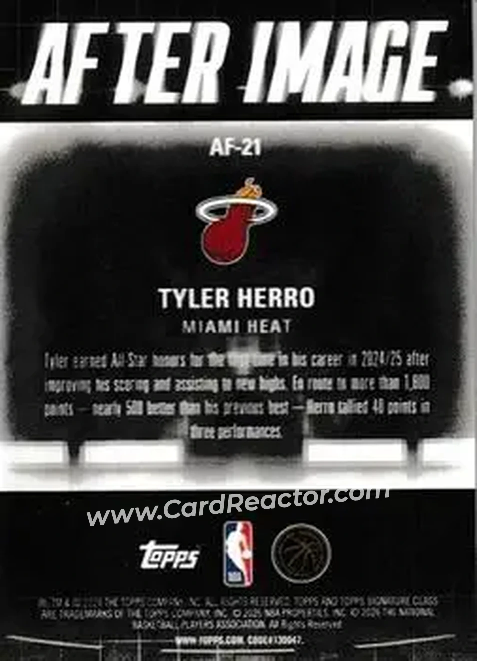 2025-26 Topps Signature Class - After Image #AF-21 - Tyler Herro - Miami Heat - Back 2025-26 Topps Signature Class - After Image #AF-21 - Tyler Herro - Miami Heat - Back