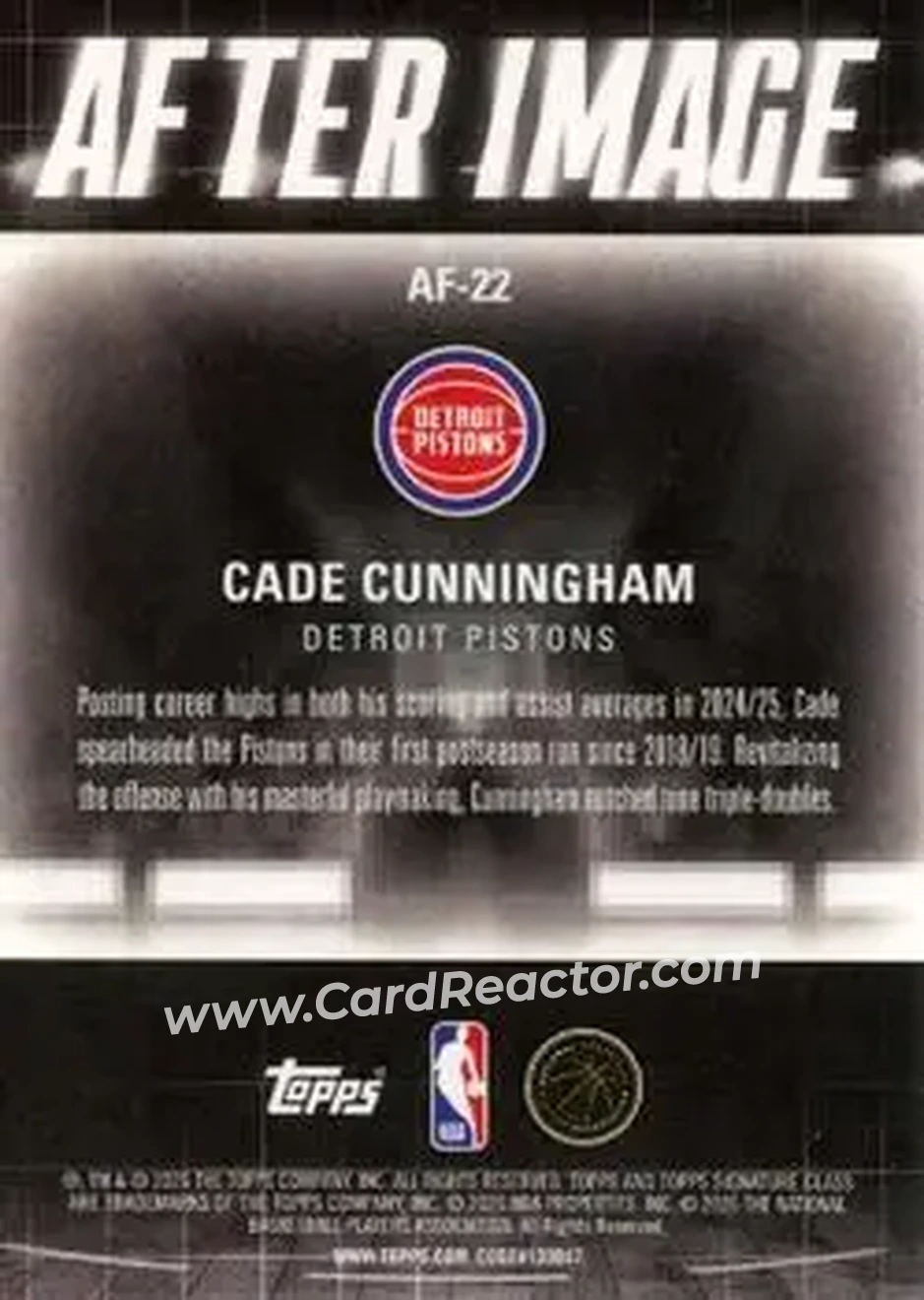 2025-26 Topps Signature Class - After Image #AF-22 - Cade Cunningham - Detroit Pistons - Back 2025-26 Topps Signature Class - After Image #AF-22 - Cade Cunningham - Detroit Pistons - Back